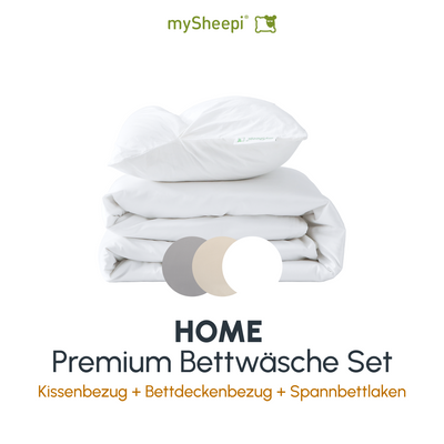 Product HOME Premium Bettwäsche Set displayed on a clean background, showing main features and details, no visible text, neutral and inviting presentation