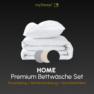 Product HOME Premium Bettwäsche Set displayed on a clean background, showing main features and details, no visible text, neutral and inviting presentation