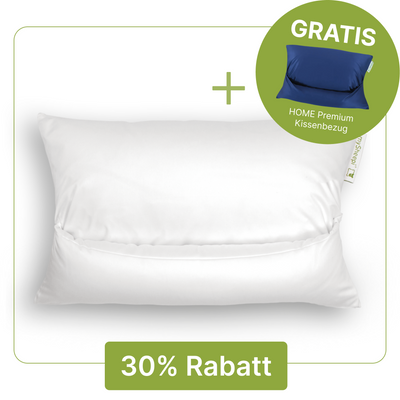 Product Sonderangebot: HOME Kissen + Gratis Premium Kissenbezug displayed on a clean background, showing main features and details, no visible text, neutral and inviting presentation